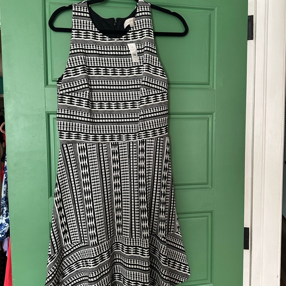 LOFT Black and White Halter A-Line Midi Dress